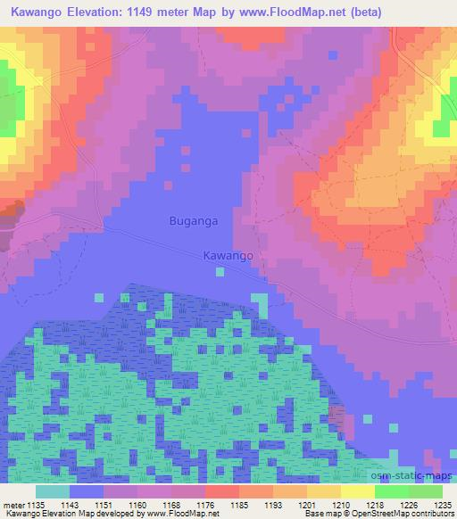 Kawango,Uganda Elevation Map