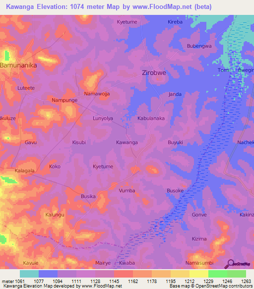 Kawanga,Uganda Elevation Map