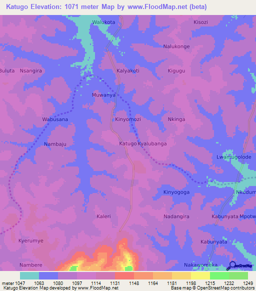 Katugo,Uganda Elevation Map