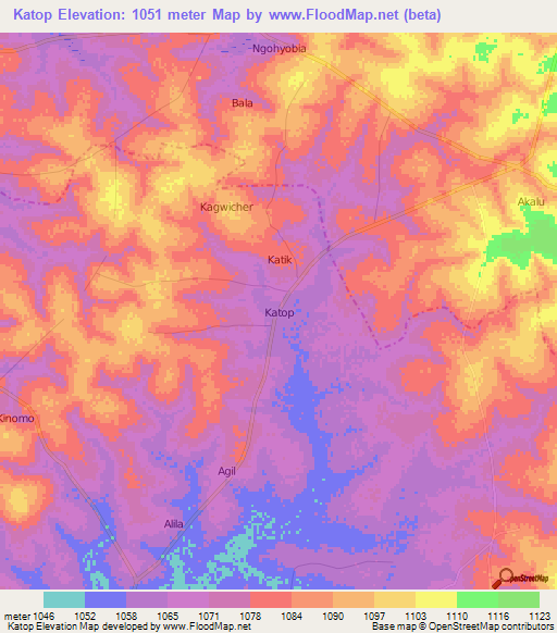Katop,Uganda Elevation Map