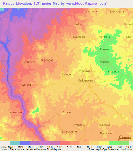 Katobo,Uganda Elevation Map