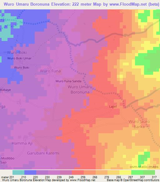 Wuro Umaru Boronuna,Nigeria Elevation Map
