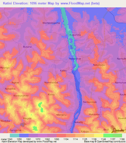 Katini,Uganda Elevation Map