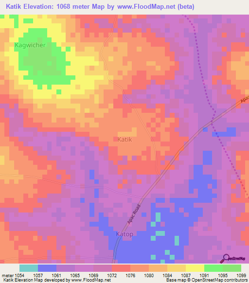 Katik,Uganda Elevation Map