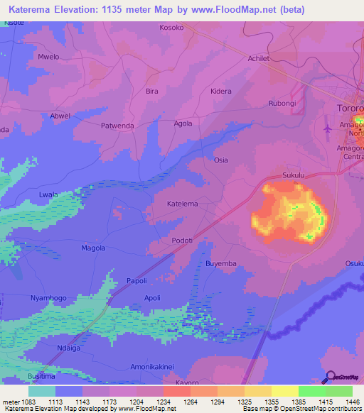 Katerema,Uganda Elevation Map
