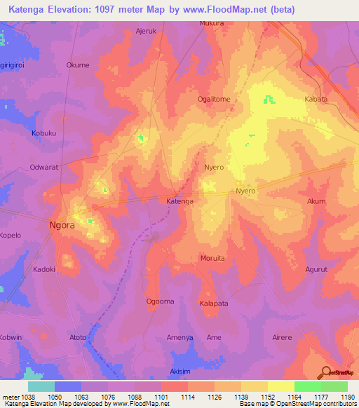Katenga,Uganda Elevation Map