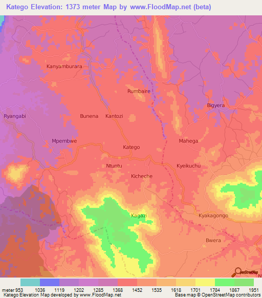 Katego,Uganda Elevation Map