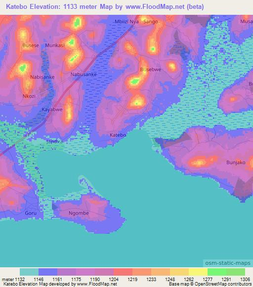 Katebo,Uganda Elevation Map