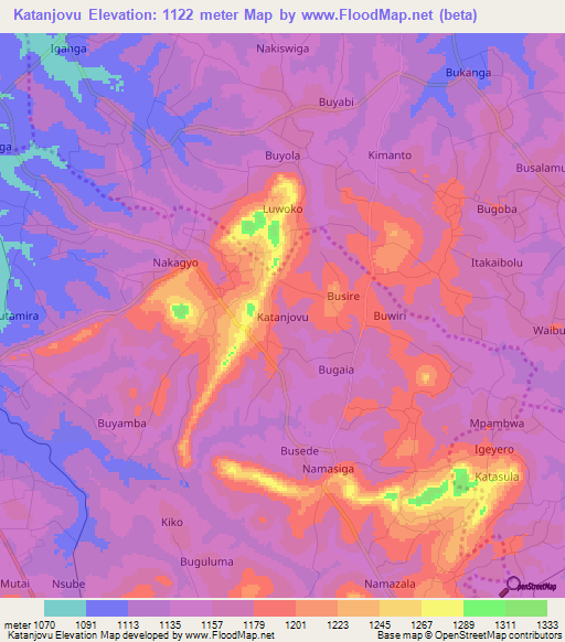 Katanjovu,Uganda Elevation Map