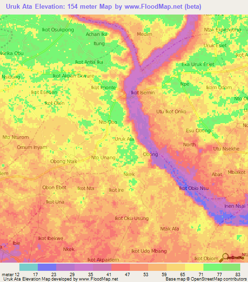 Uruk Ata,Nigeria Elevation Map