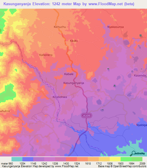 Kasunganyanja,Uganda Elevation Map