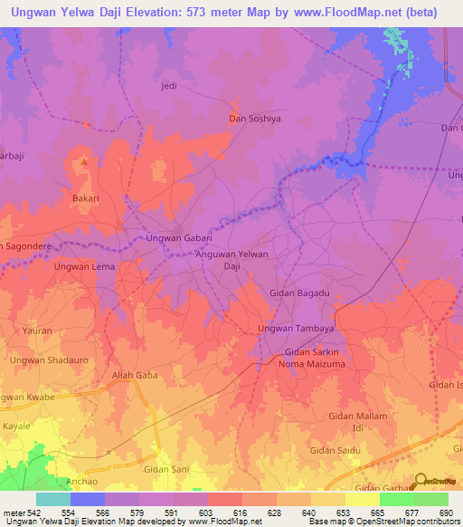 Ungwan Yelwa Daji,Nigeria Elevation Map
