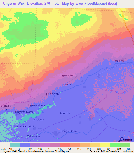 Ungwan Waki,Nigeria Elevation Map
