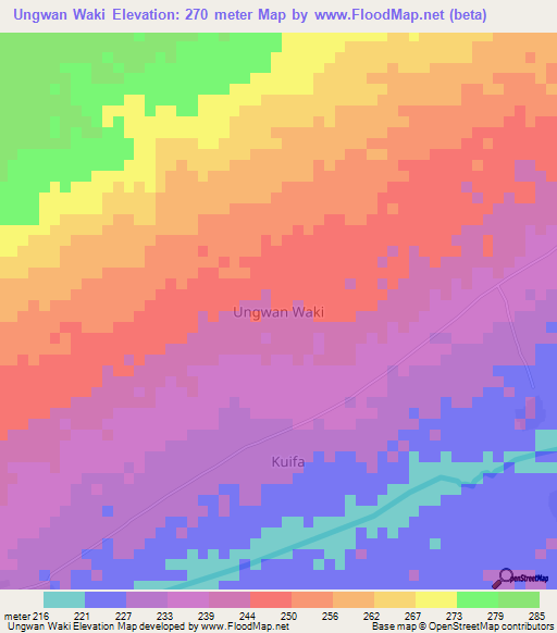 Ungwan Waki,Nigeria Elevation Map