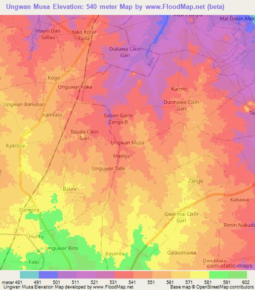 Ungwan Musa,Nigeria Elevation Map