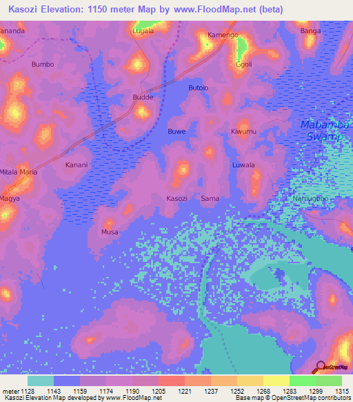 Kasozi,Uganda Elevation Map