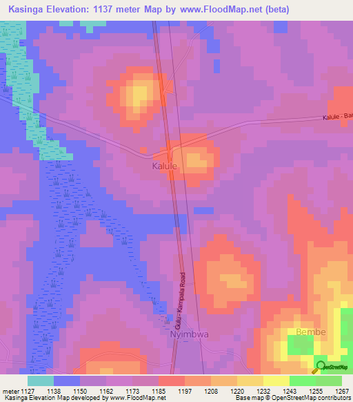 Kasinga,Uganda Elevation Map