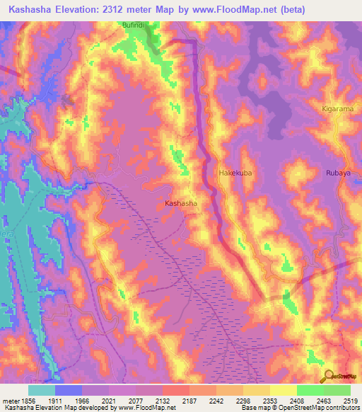 Kashasha,Uganda Elevation Map