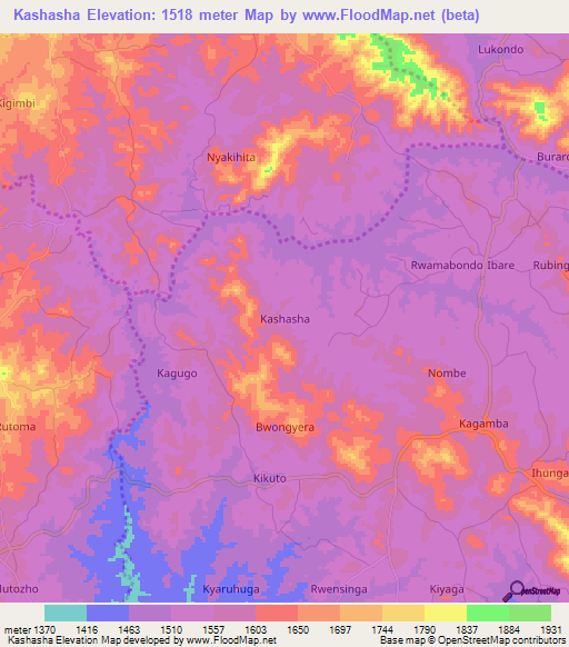 Kashasha,Uganda Elevation Map