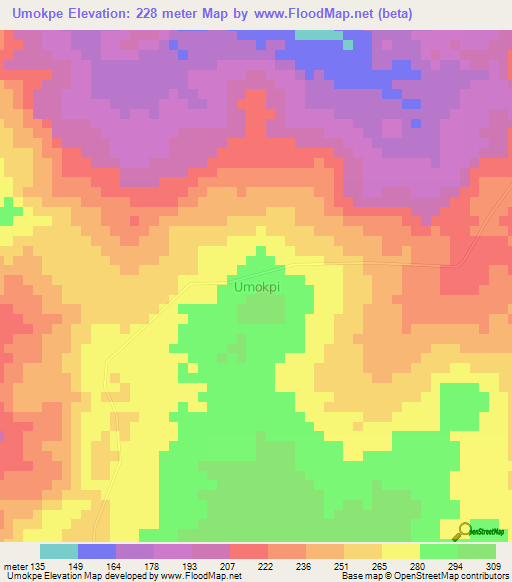 Umokpe,Nigeria Elevation Map