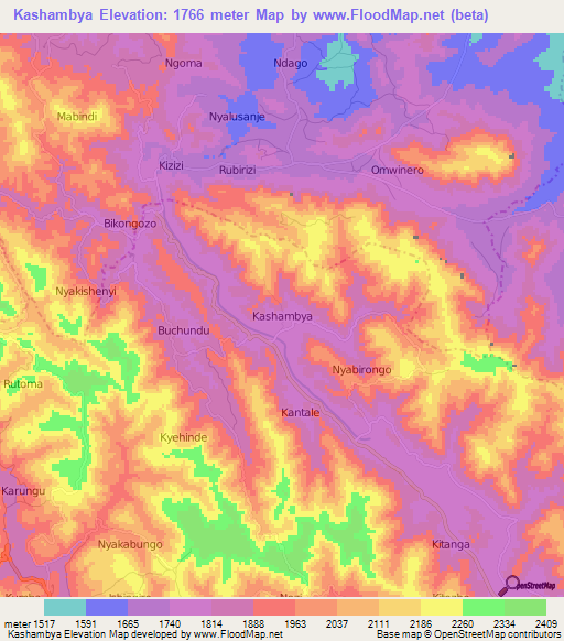 Kashambya,Uganda Elevation Map