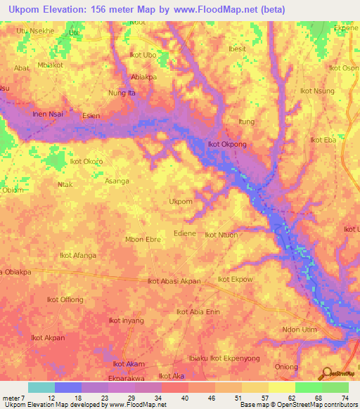 Ukpom,Nigeria Elevation Map