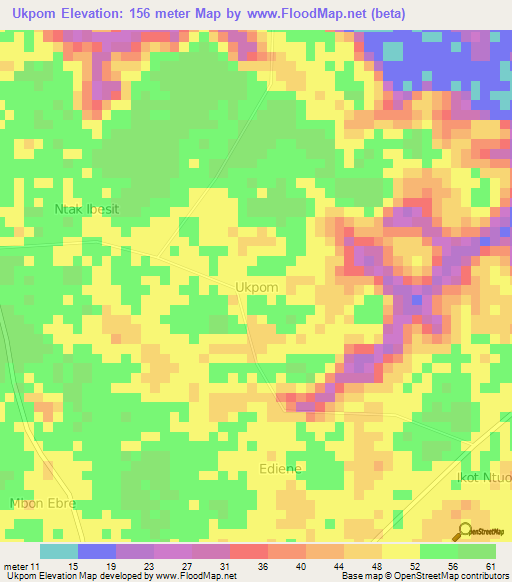 Ukpom,Nigeria Elevation Map