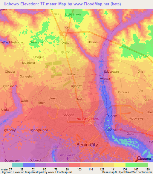 Ugbowo,Nigeria Elevation Map