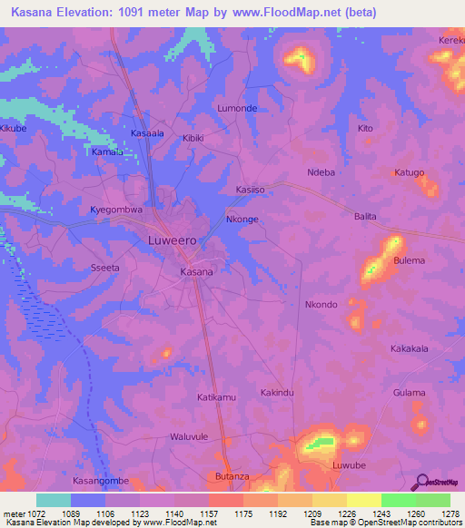 Kasana,Uganda Elevation Map