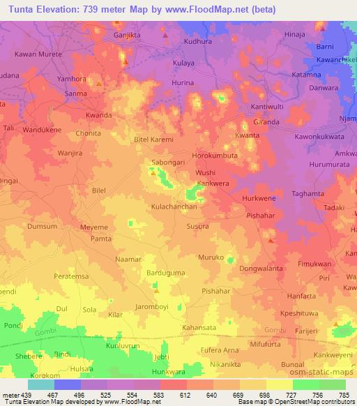 Tunta,Nigeria Elevation Map