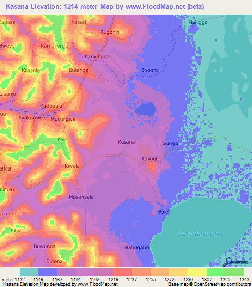 Kasana,Uganda Elevation Map