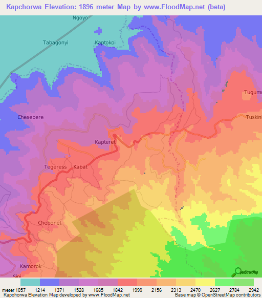 Kapchorwa,Uganda Elevation Map