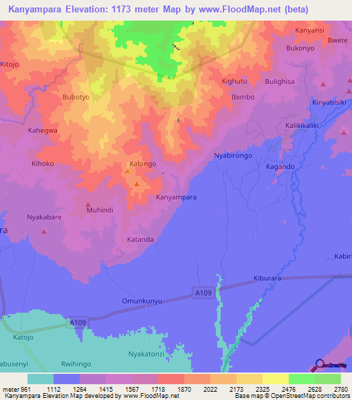 Kanyampara,Uganda Elevation Map