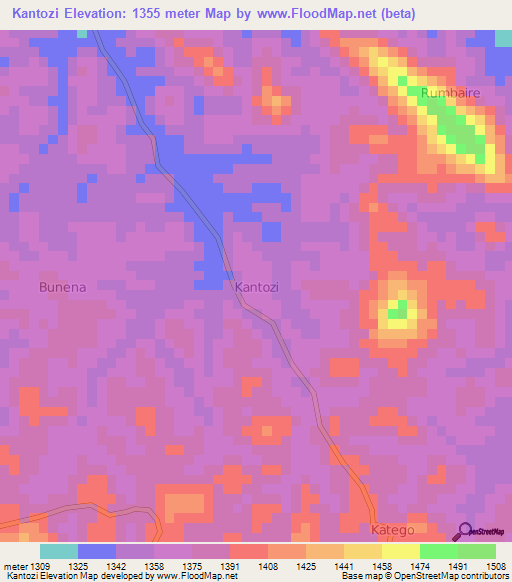 Kantozi,Uganda Elevation Map