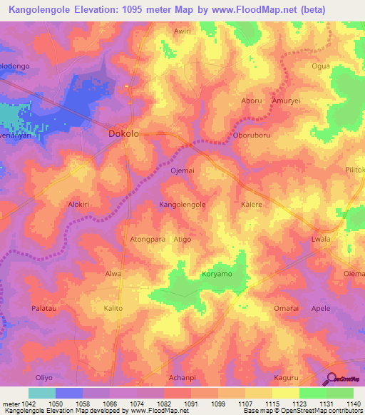 Kangolengole,Uganda Elevation Map