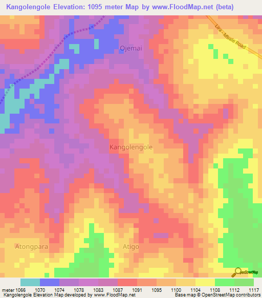 Kangolengole,Uganda Elevation Map