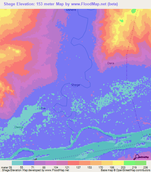 Shege,Nigeria Elevation Map