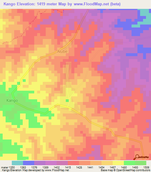 Kango,Uganda Elevation Map