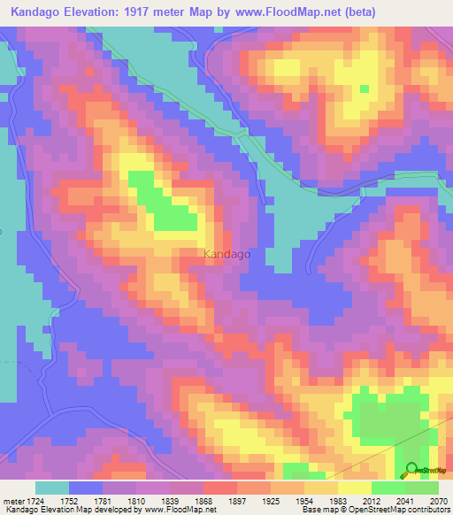 Kandago,Uganda Elevation Map