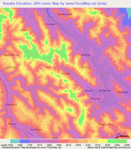 Kanaba,Uganda Elevation Map