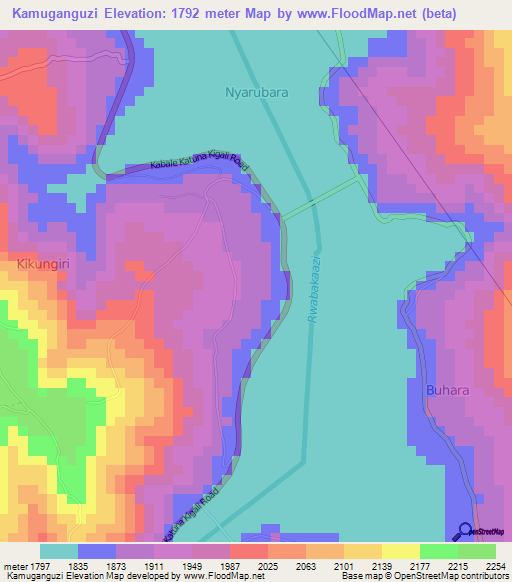 Kamuganguzi,Uganda Elevation Map