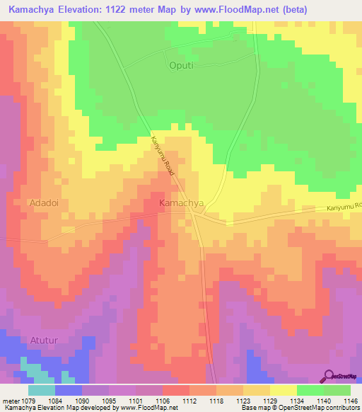 Kamachya,Uganda Elevation Map
