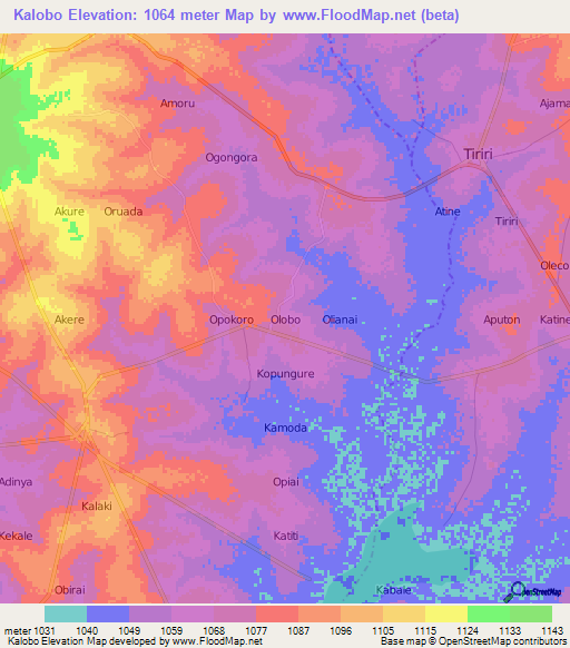 Kalobo,Uganda Elevation Map