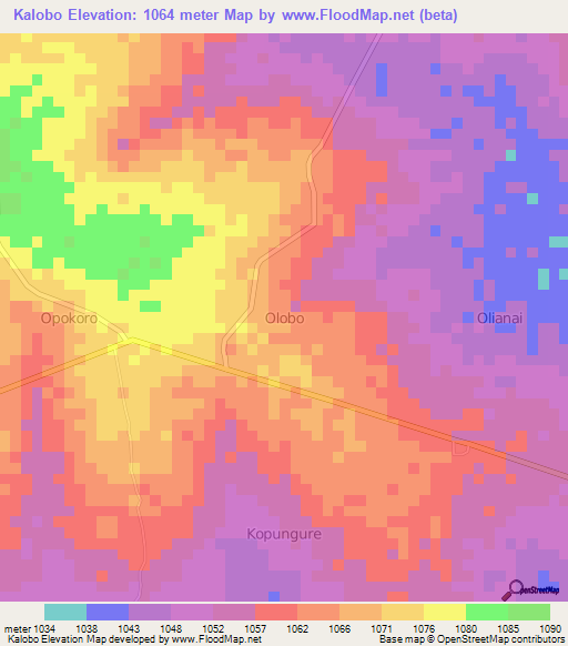 Kalobo,Uganda Elevation Map