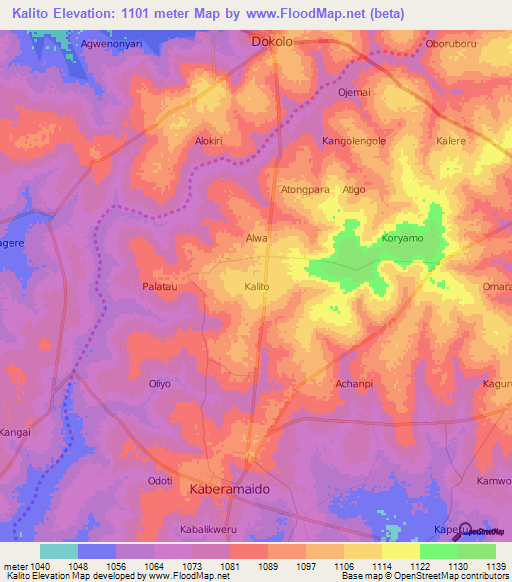Kalito,Uganda Elevation Map