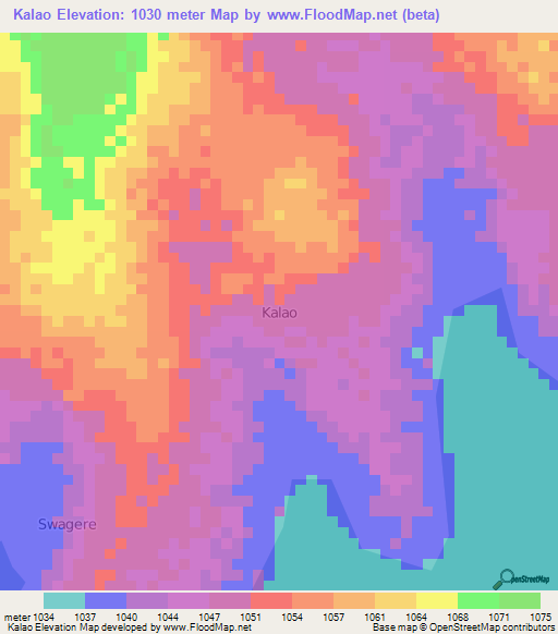 Kalao,Uganda Elevation Map