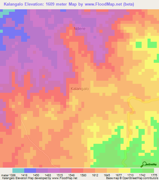 Kalangalo,Uganda Elevation Map