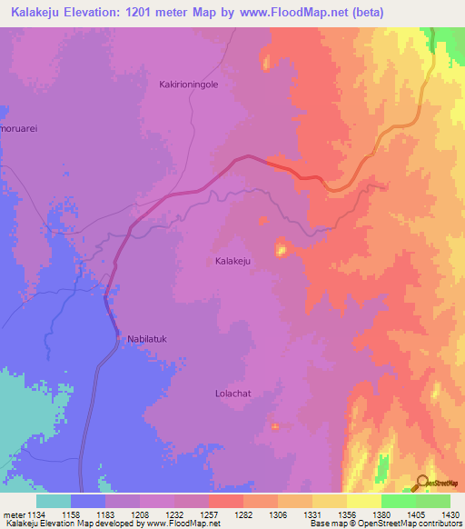 Kalakeju,Uganda Elevation Map