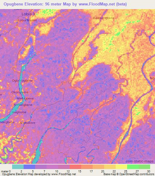 Opugbene,Nigeria Elevation Map