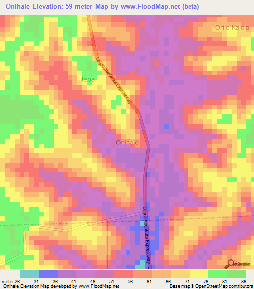 Onihale,Nigeria Elevation Map